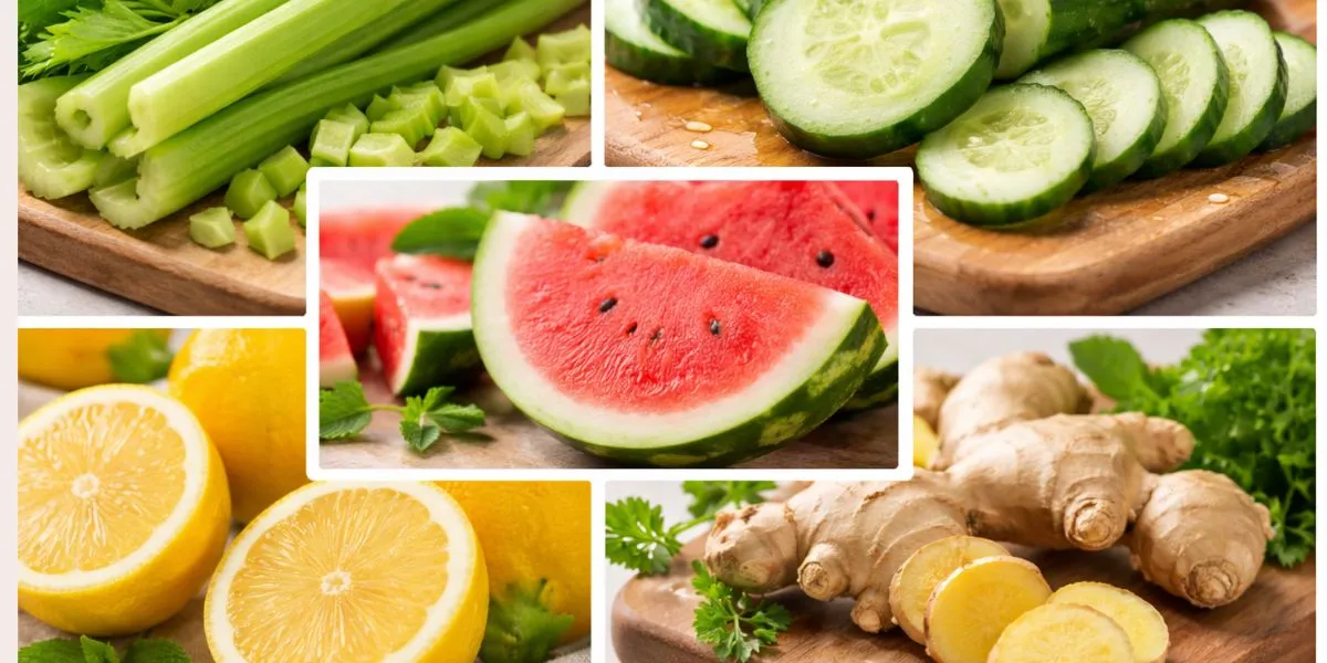 Cucumber, Ginger, Lemon, Watermelon these foods help to Reduce Water Retention Naturally